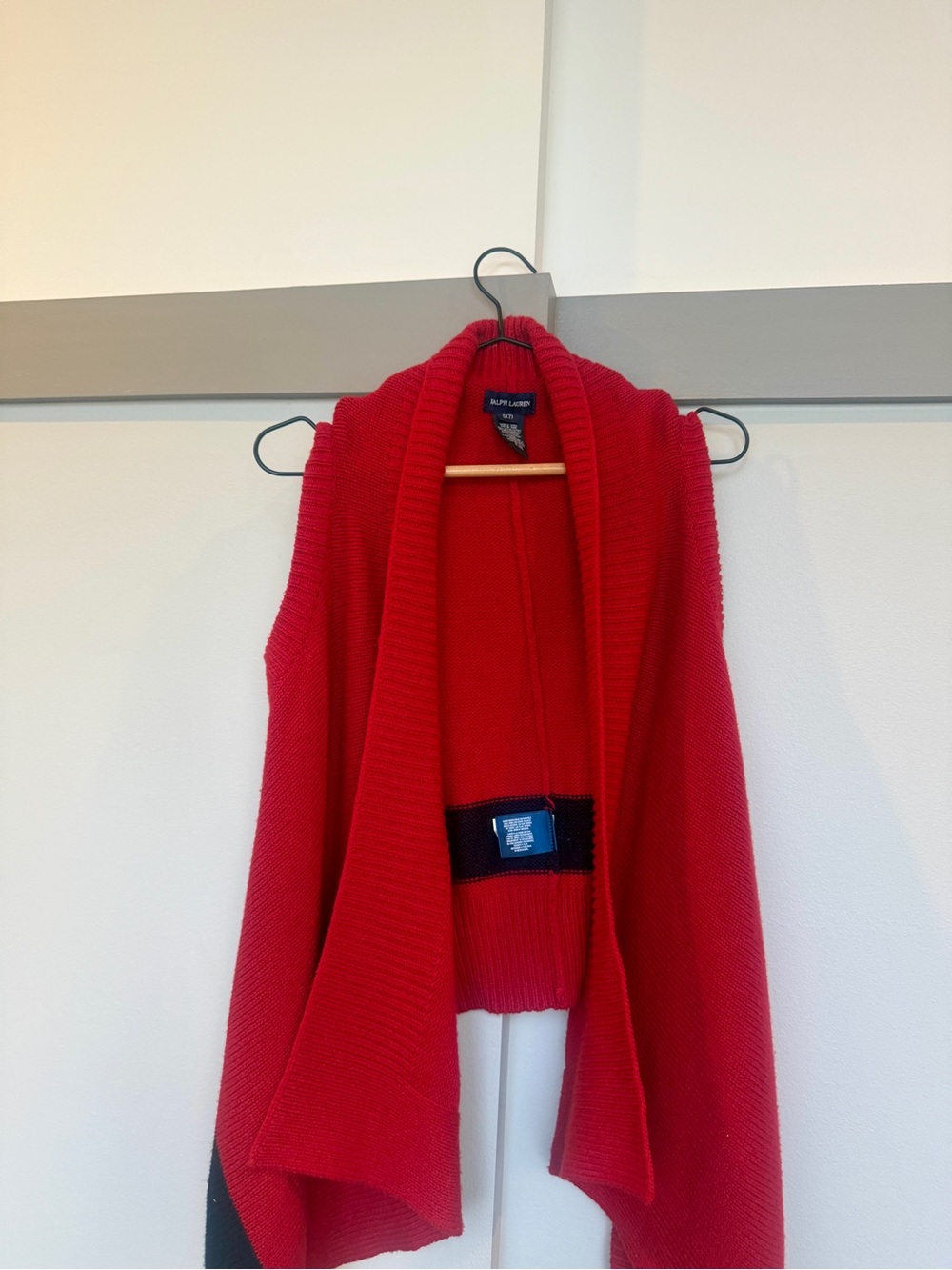 Ralph Lauren Red Open-Front Draped Knit Vest
